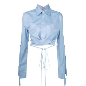 NEW Monse Cropped Wrap Long Sleeve Shirt in Blue Size 4